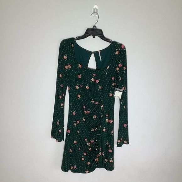 Free‎ People NWT Long Sleeve Womens Green Dress With Flowers Size Small - Picture 1 of 5
